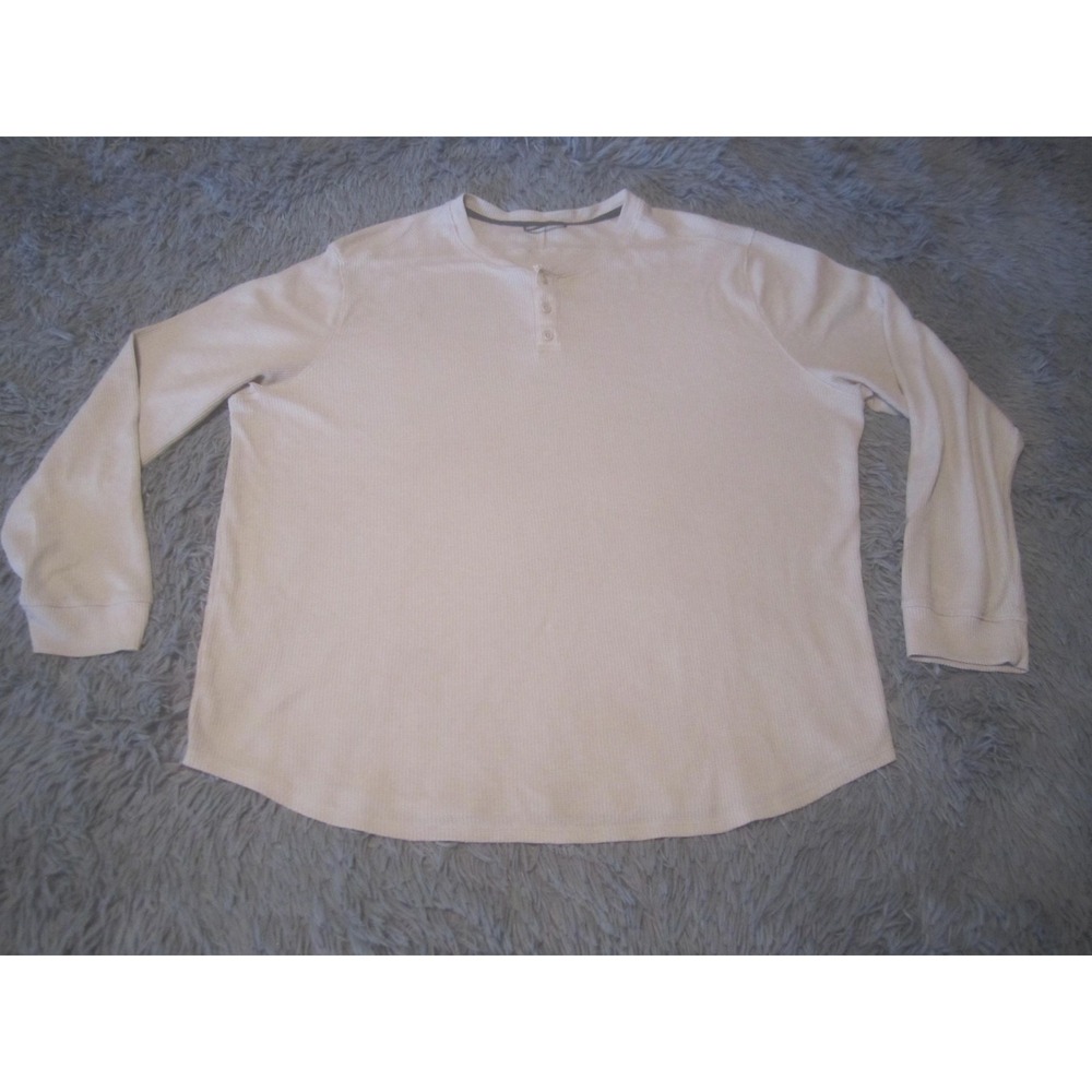 All In Motion Shirt Mens 2XL Beige Waffle Knit Long Sleeve Thermal Henley Top